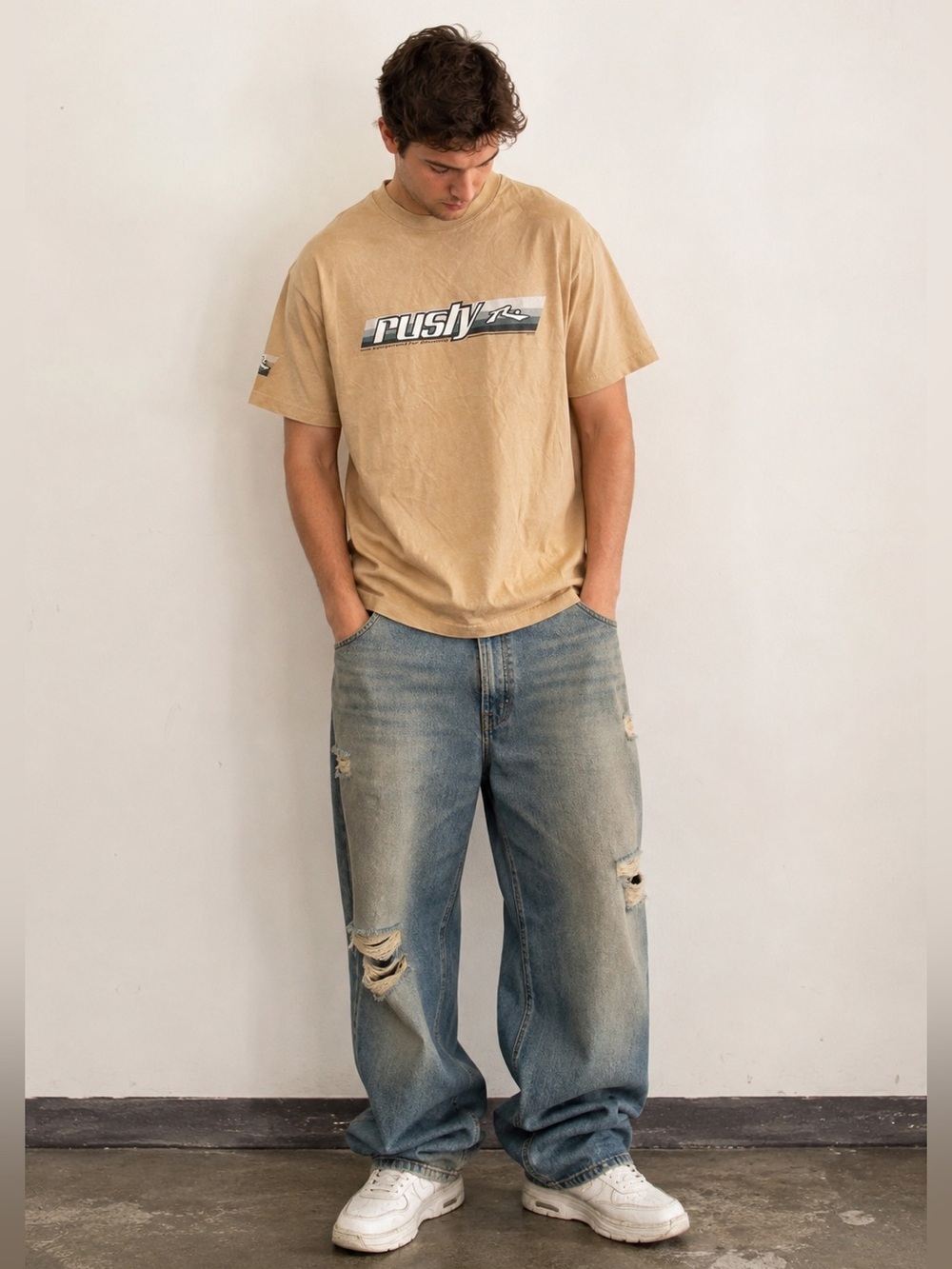 Y2K Rusty Men's Tan Graphic Logo Single Stitch Tee